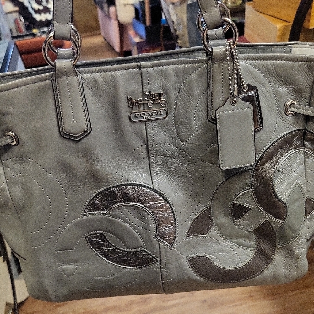Coach Gray Leather Tote Bag
